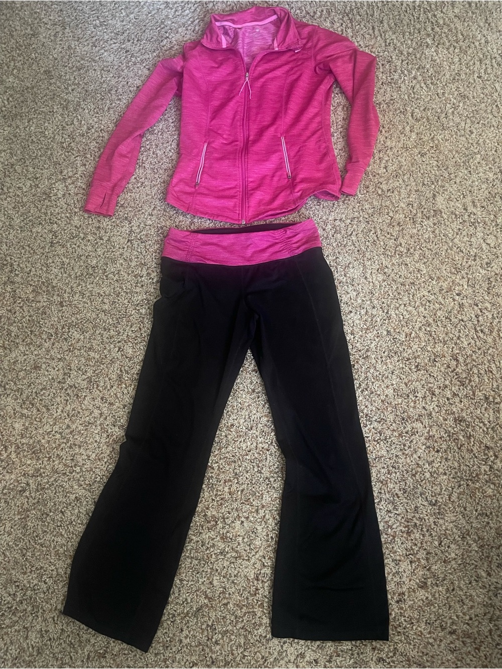 Tangerine Hot Pink Zip Jacket with Black Boot-Cut Pants